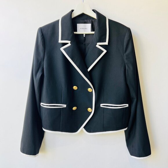 ❤️ Frame double breasted contrast trims blazer,black /white, Plus Size 14 - Picture 5 of 14